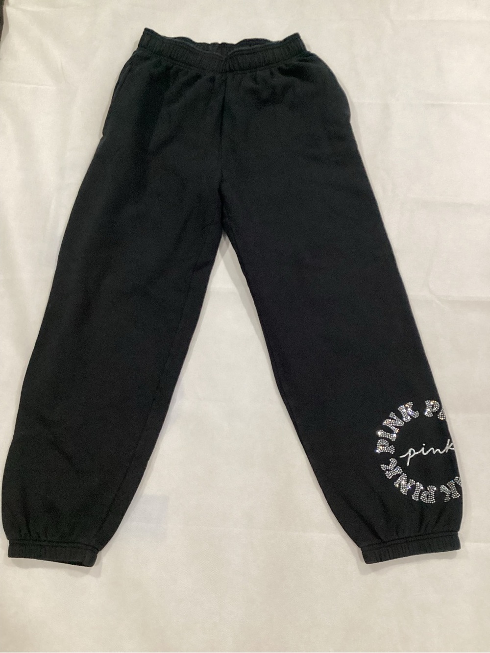 PINK Victoria's Secret Black Rhinestone Logo Joggers size small #550
